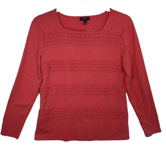 Talbots Petites MP Long Sleeve Top Red Textured Dot Stripe Cotton Blend - Picture 1 of 12